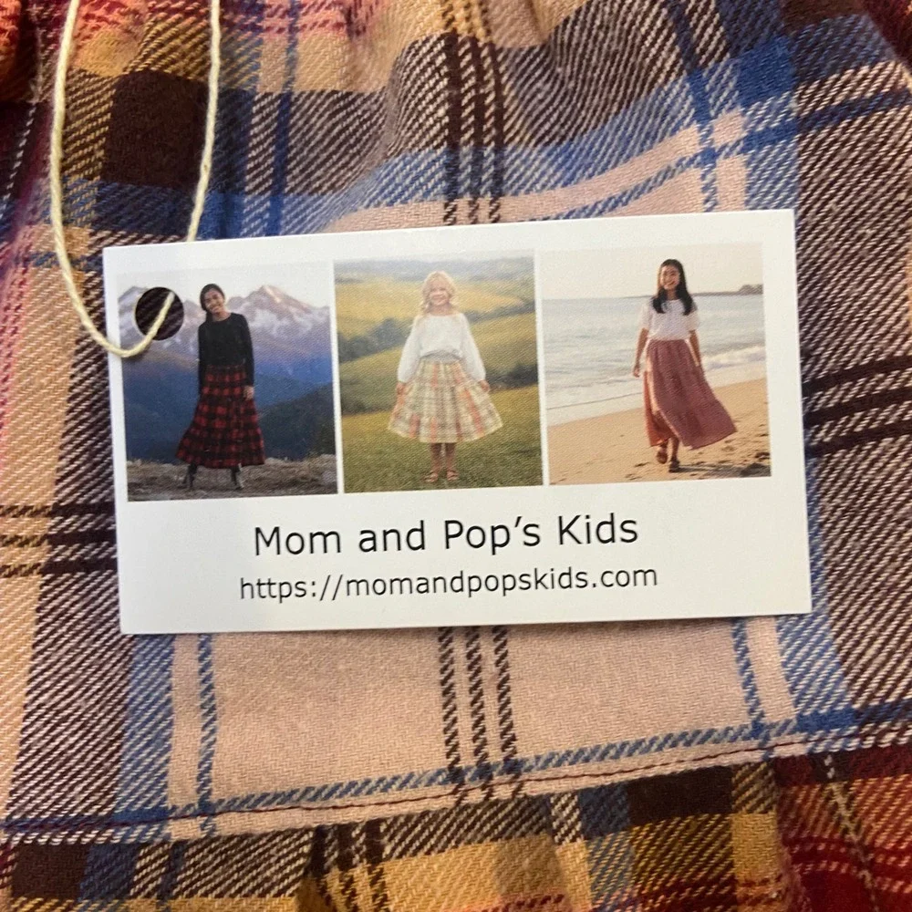 Girls Flannel Mom and Pop's Kids Midi Skirt Size 3 Pink Plaid Upcycled Lace